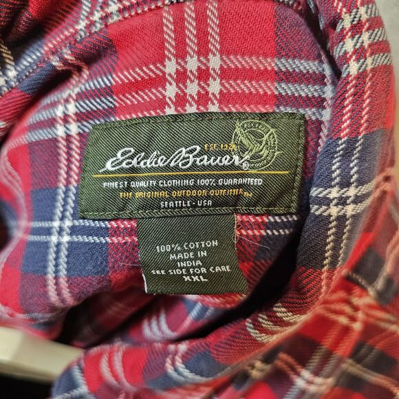 Vintage Eddie Bauer Sport Shop Heavyweight Flannel Shirt Red Blue Plaid Mens XXL - Picture 3 of 9